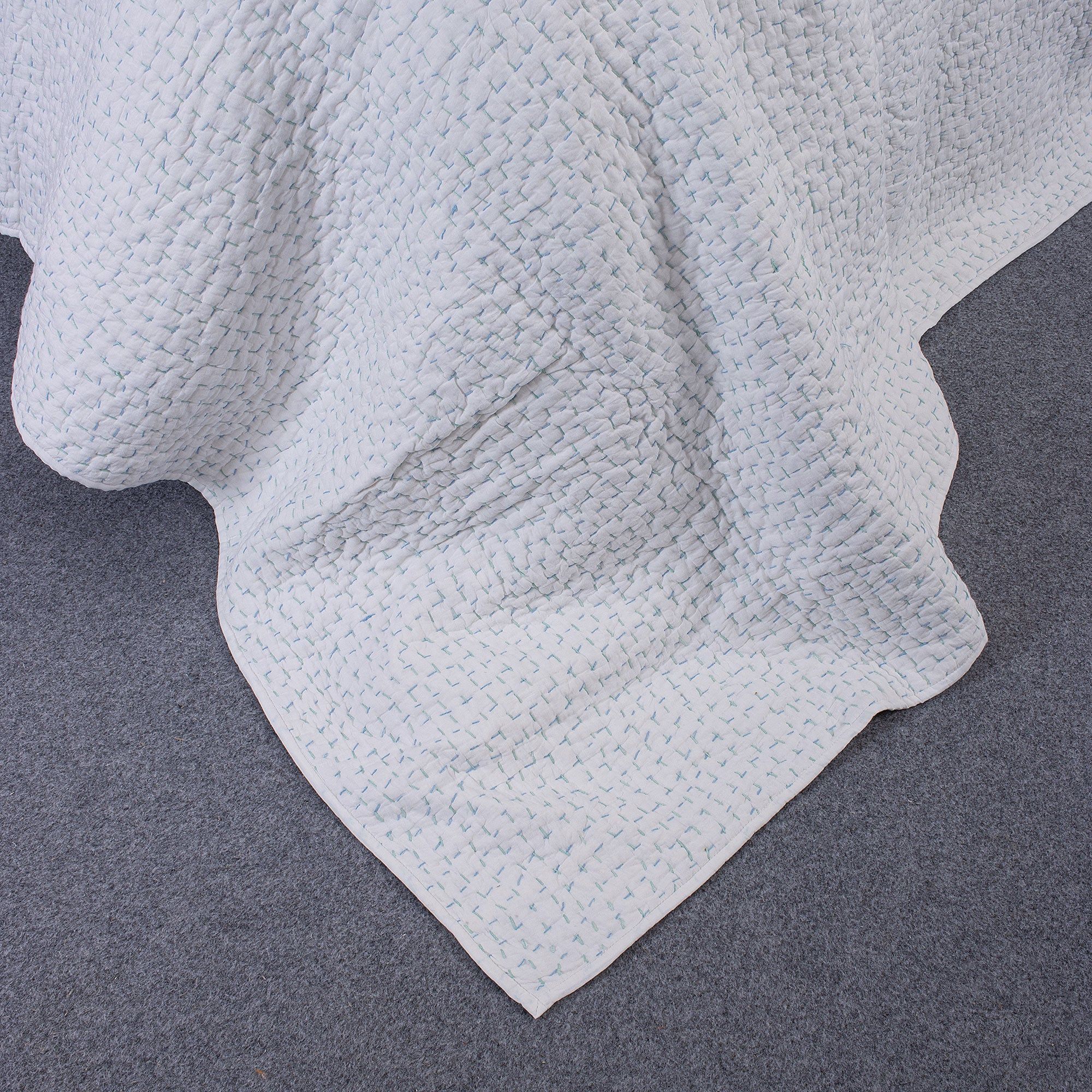 White Solid Cotton Kantha Quilt Double Bed & Single
